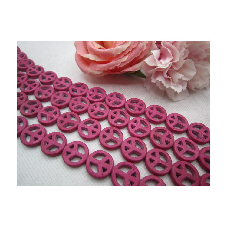 PERLES TURQUOISE FORME DE 'PEACE SIGN' 15MM ROSE