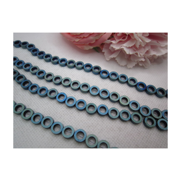 PERLES HÉMATITE ANNULAIRE MAT 8MM BLEU