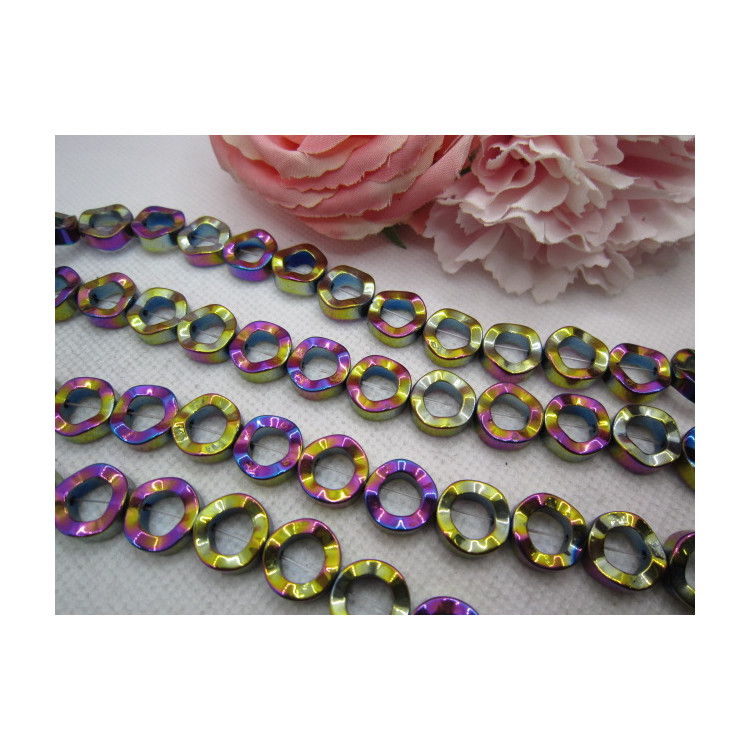 PERLES HÉMATITE ANNULAIRE 12MM rose et vert