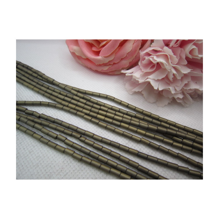PERLES HÉMATITE TUBE MAT 3X5MM Champagne
