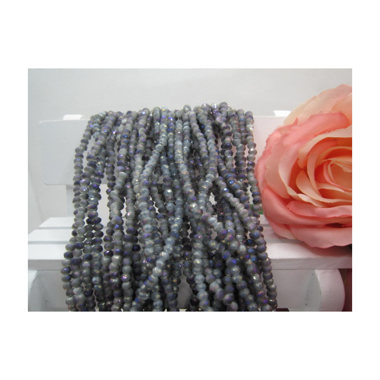 PERLES CRISTAL RONDELLE FACETTE 3,5MM GRIS ET VIOLET