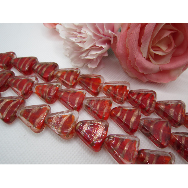 PERLES STYLE MURANO PLAT TRIANGLE 12MM ROUGE ET DORÉ