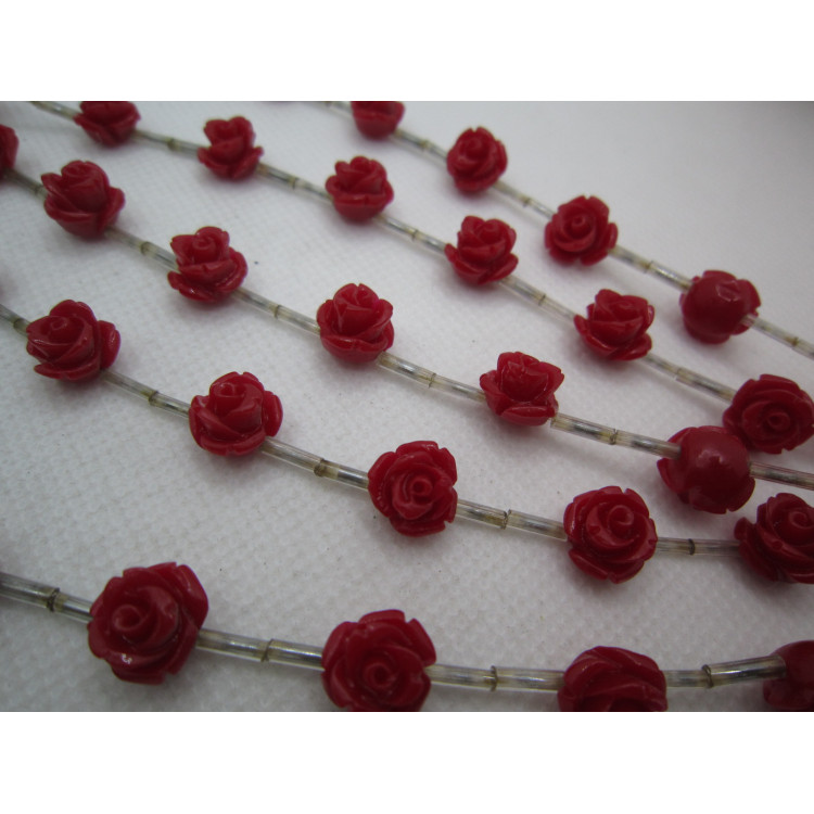 PERLES DE ROSE EN CORAIL 10MM rouge