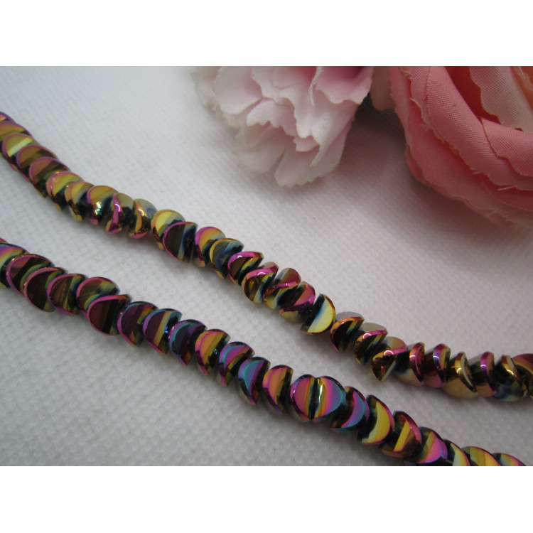 PERLES CRISTAL RONDELLE 8x5MM jaune et fushia
