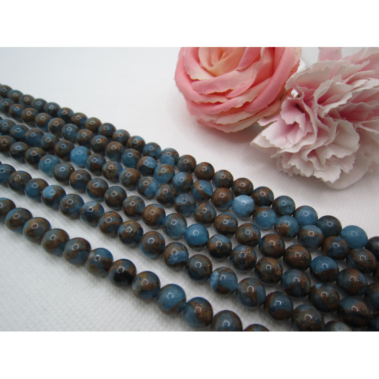 JASPE CLOISONNE BLEU CIEL OR 8 MM