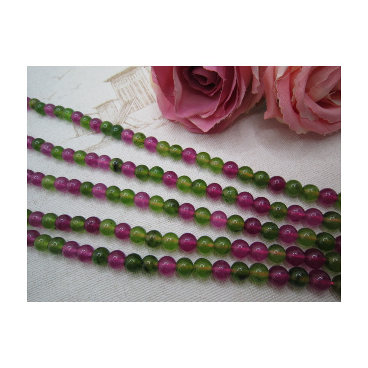 PERLES JADE 8MM FUSHIA ET VERT MIXTE