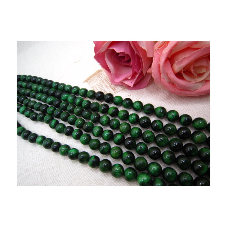 PERLES OEIL DE TIGRE VERT 10MM