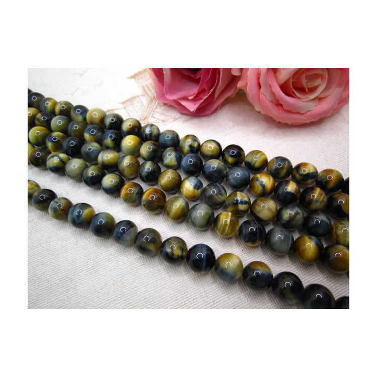 PERLES OEIL DE TIGRE JAUNE GRIS 12MM